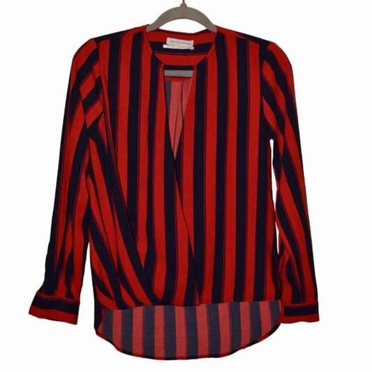 URBAN OUTFITTERS NWOT Red/Navy Striped Long Sleeve Top Deep V Neck Versatile, S